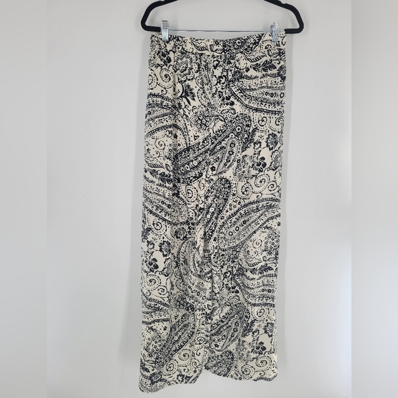 CeCe Women's Overlap Tie Front Wide Leg Soft Pants Ivory Black Size M New - Picture 4 of 7